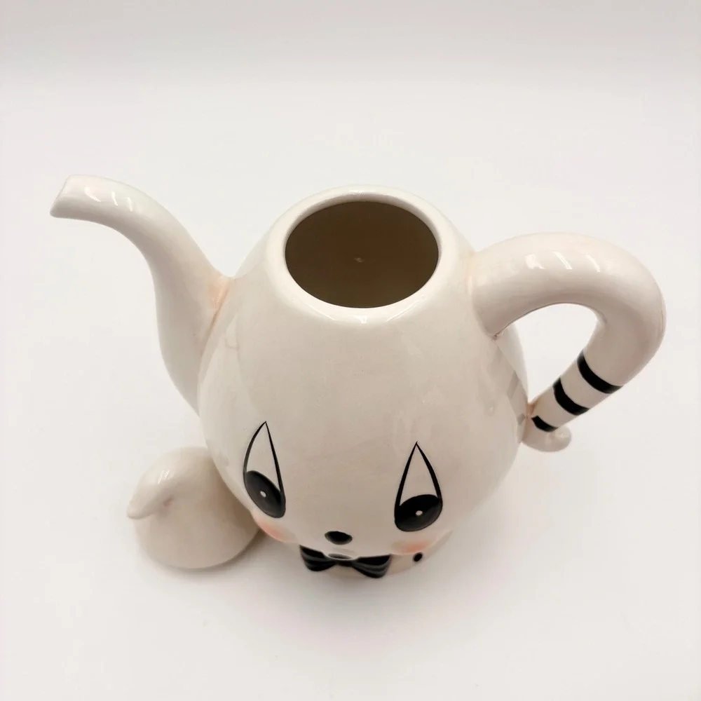 Johanna Parker Gus Ghost Clown Ceramic Teapot White Black Polka Dot Halloween
